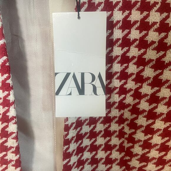 Zara Textured Tweed Open Front Houndstooth Blazer Jacket Red Ecru Size XS - Picture 6 of 8